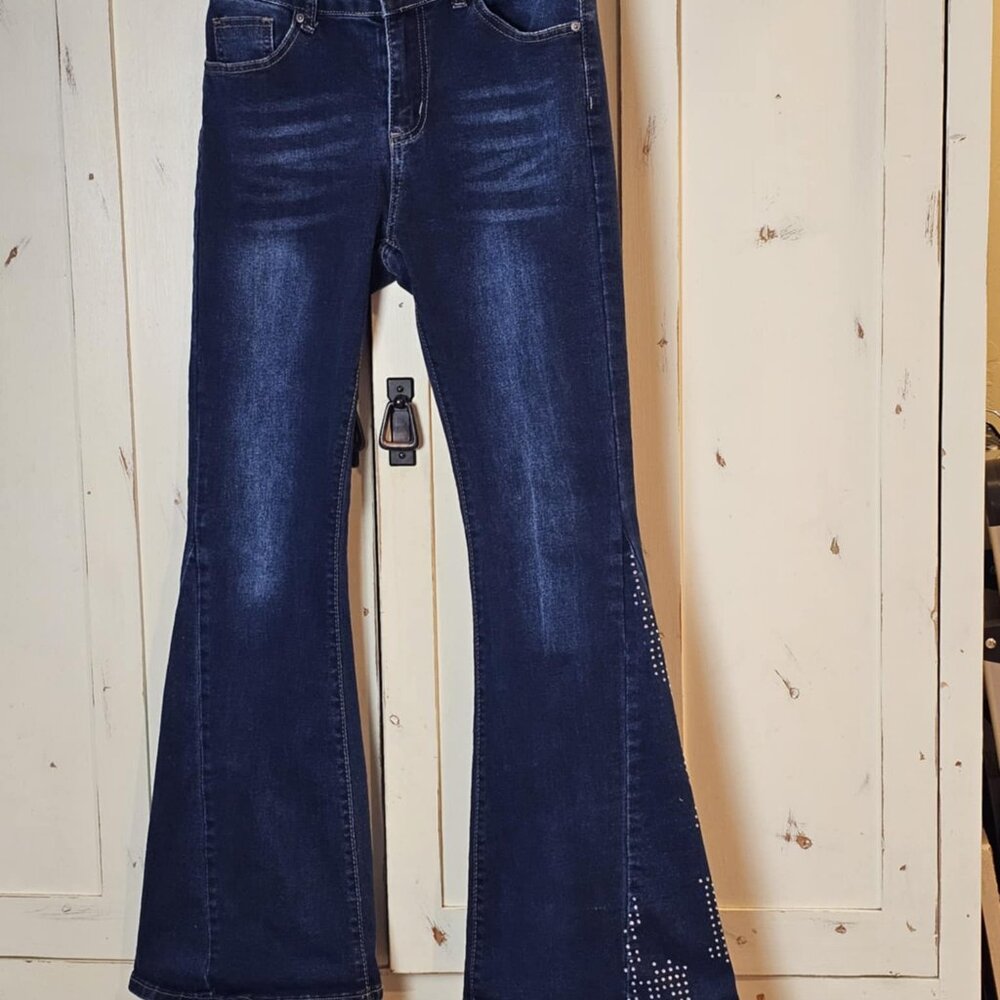Bamboo Original Denim Rhinestone Flare Jeans – Juniors Size 9, Y2K